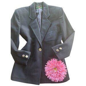 Abercrombie And Fitch Womens Vintage Wool Navy Blazer With Engraved Button And P